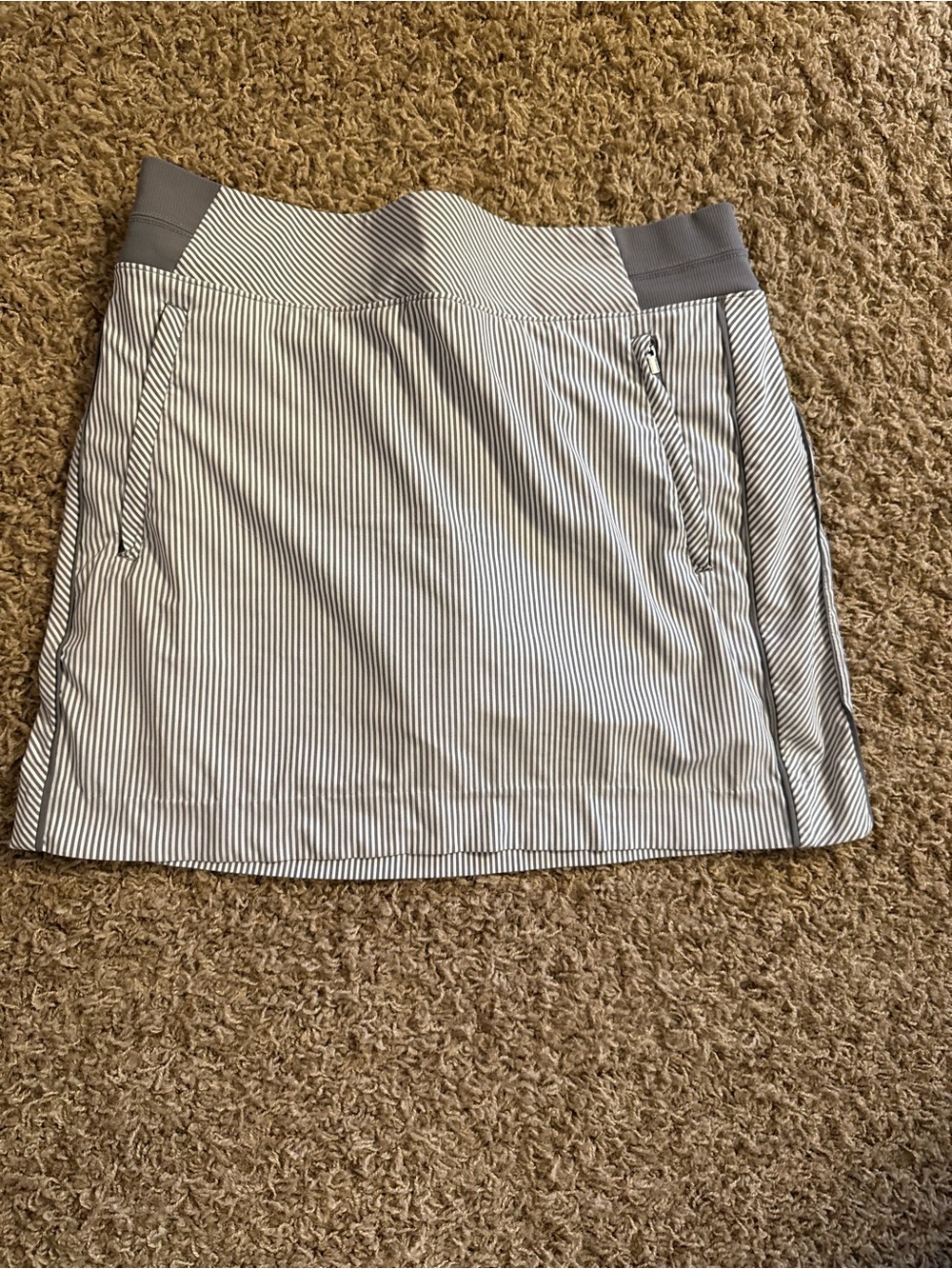 Athleta White and Gray Pinstripe Mini Skirt